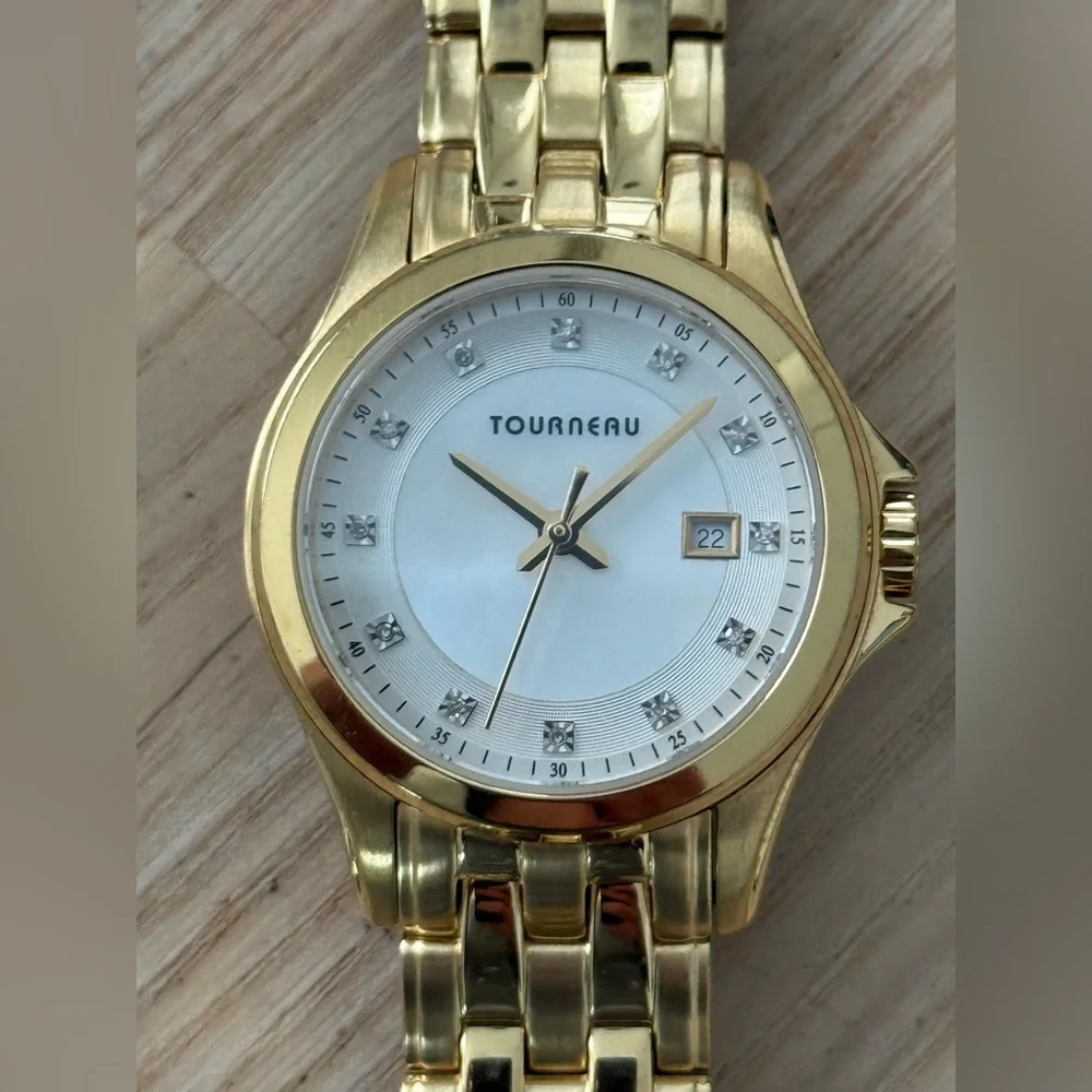 Tourneau Diamond Luxury Ladies Watch White Dial Gold-Tone Bracelet Diamonds